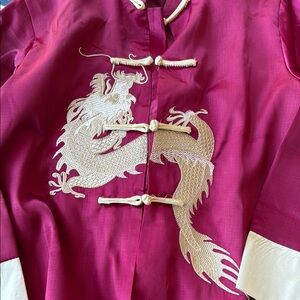 Kids Embroidered Dragon Jacket and Pants in Red and Gold